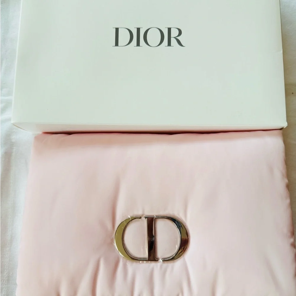 Dior soft pink pillowy flap bag with silver CD, mini lippie, and mascara set NIB